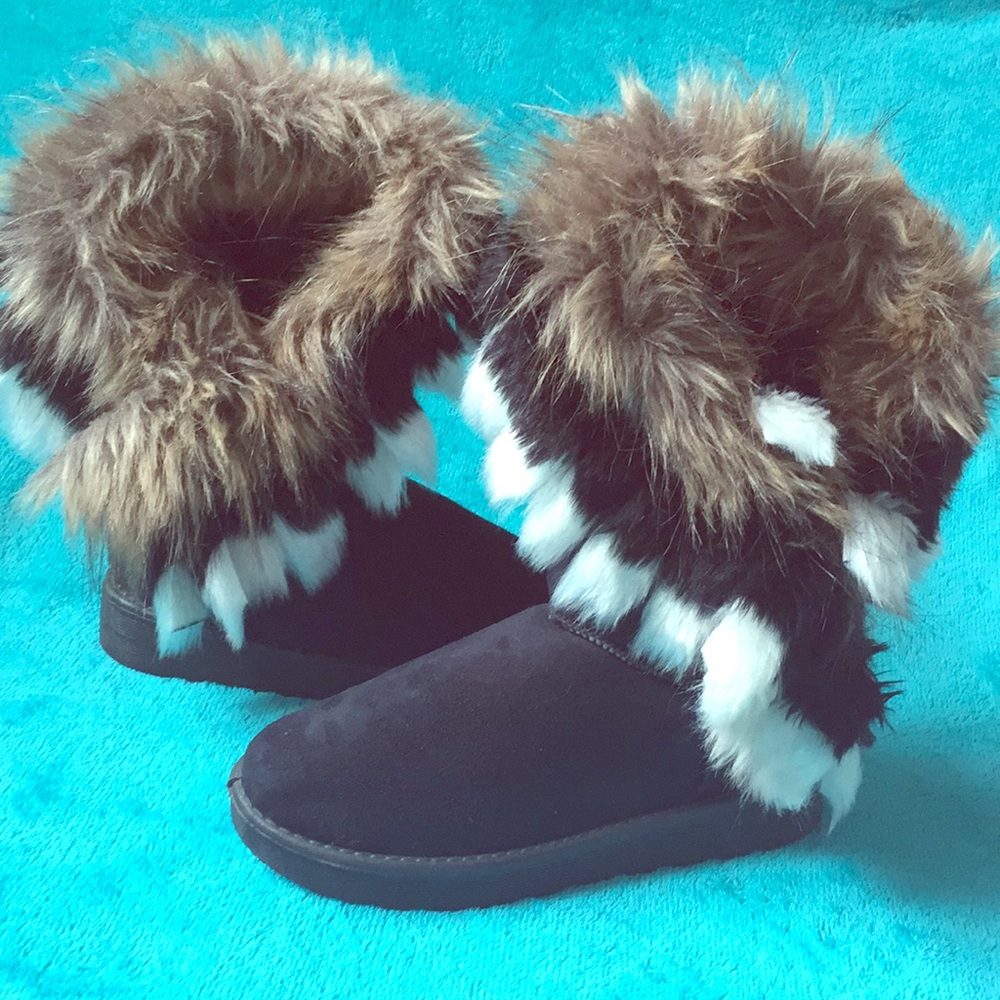 Faux Fur Black Snow boots for women